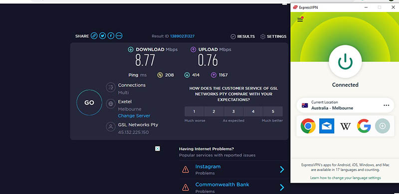 ExpressVPN Australia server speed test