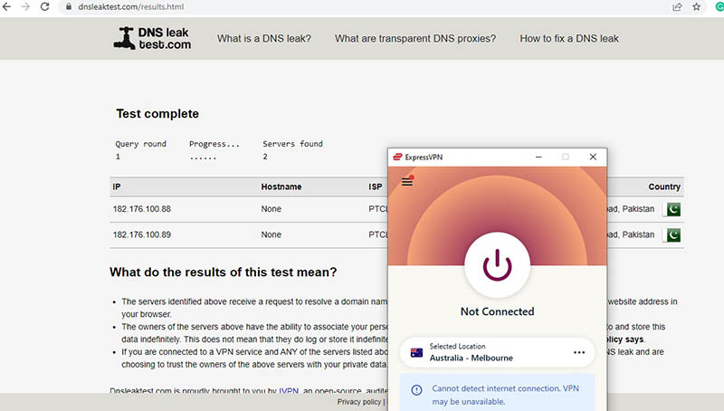 DNS leak test with ExpressVPN Connection