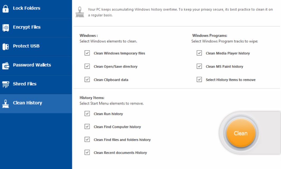 Folder Lock clean history tab