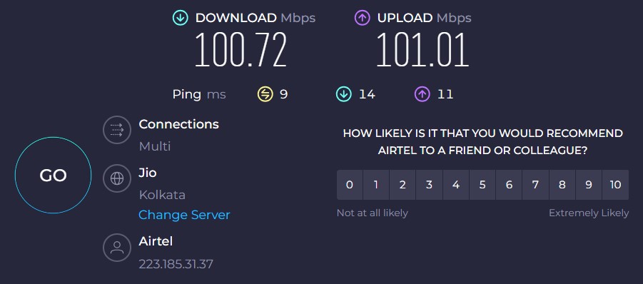 ProtonVPN speed test 1 - VPN turned off