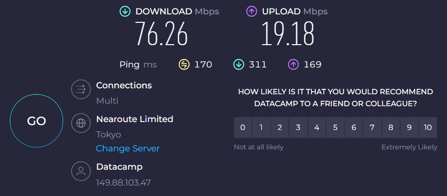 ProtonVPN speed test 2 - Tokyo server