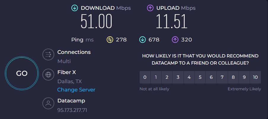 ProtonVPN speed test 3 - Dallas server