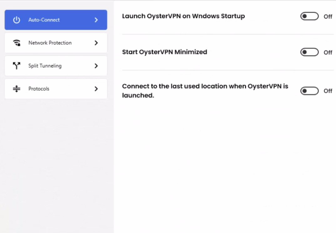 OysterVPN options tab