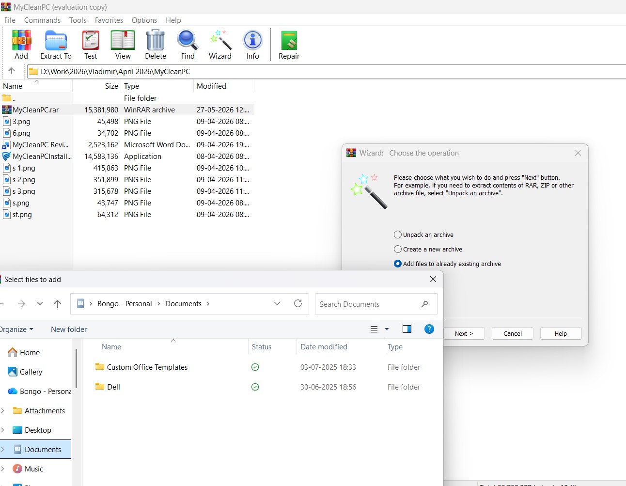 Add files to archive