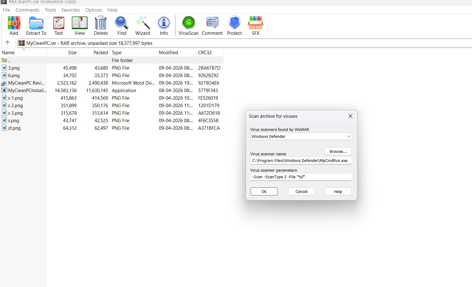 Scan archive for viruses