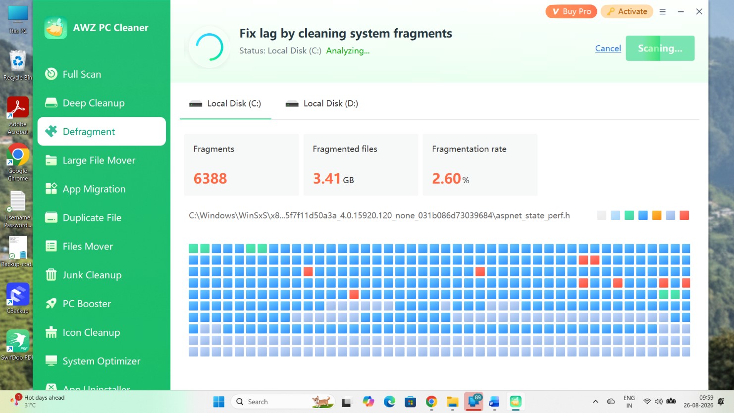 AWZ PC Cleanup Defragment tab