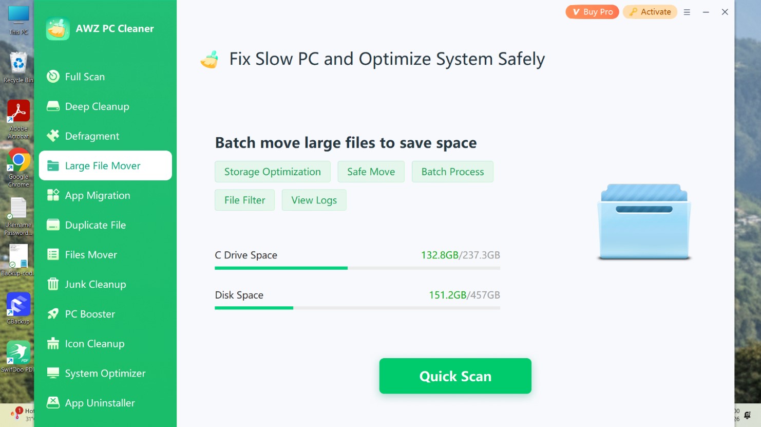 AWZ PC Cleanup Large File Mover tab